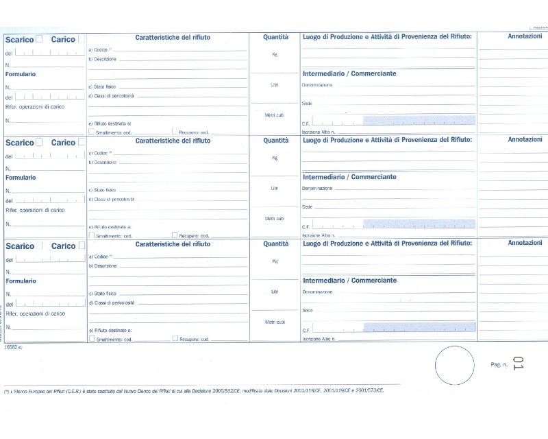 Rifiuti registro Carico-Scarico detentori mod.A  100 moduli